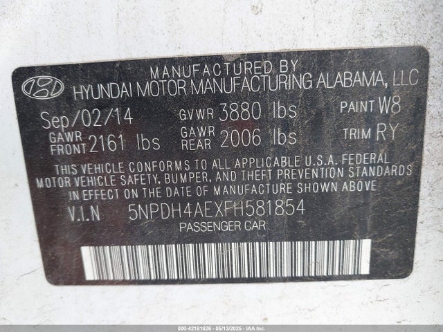 5NPDH4AEXFH581854 Hyundai ELANTRA SE