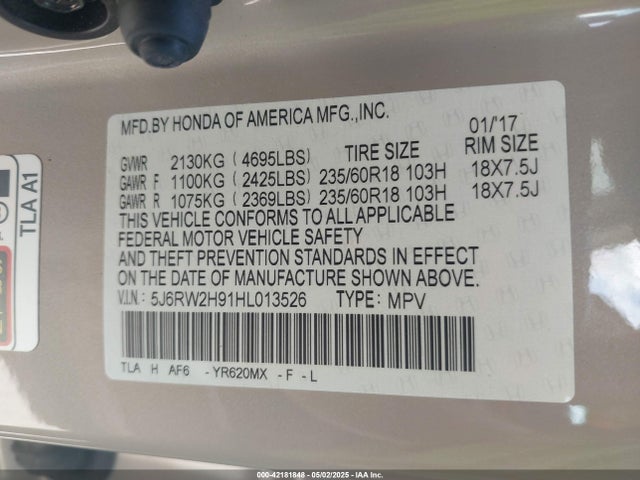 5J6RW2H91HL013526 Honda Cr-v Touring