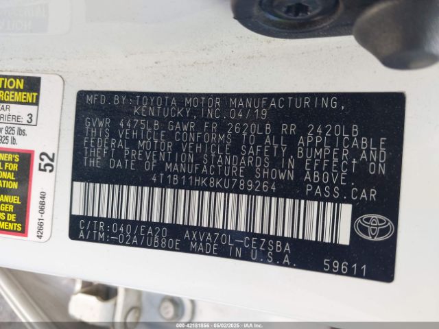 4T1B11HK8KU789264 Toyota CAMRY SE