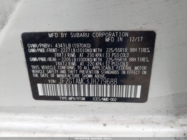 JF2GTAMC3JH279688 Subaru Crosstrek 2.0i Limited
