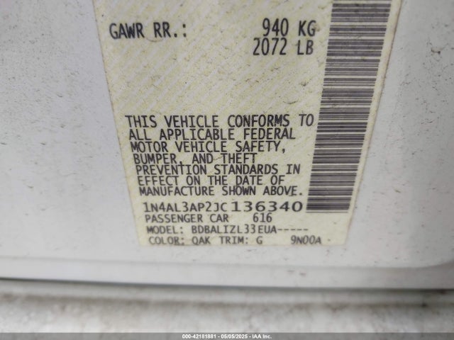 1N4AL3AP2JC136340 Nissan Altima 2.5 Sv
