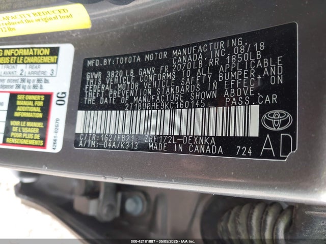 2T1BURHE9KC160145 Toyota COROLLA LE