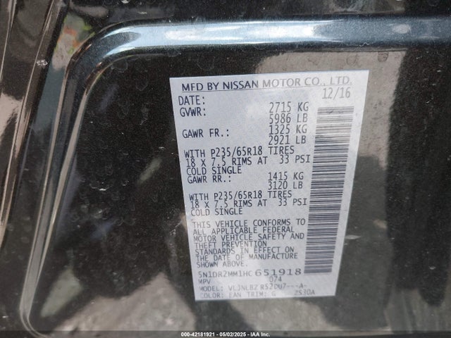 5N1DR2MM1HC651918 Nissan Pathfinder S