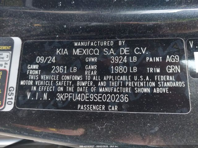 3KPFU4DE9SE020236 KIA K4 Ex