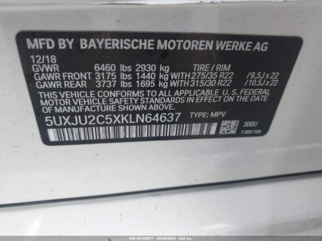 5UXJU2C5XKLN64637 BMW X5