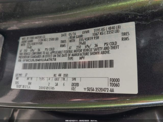 2017 FORD ESCAPE 1FMCU9J94HUA47678 Photo 8
