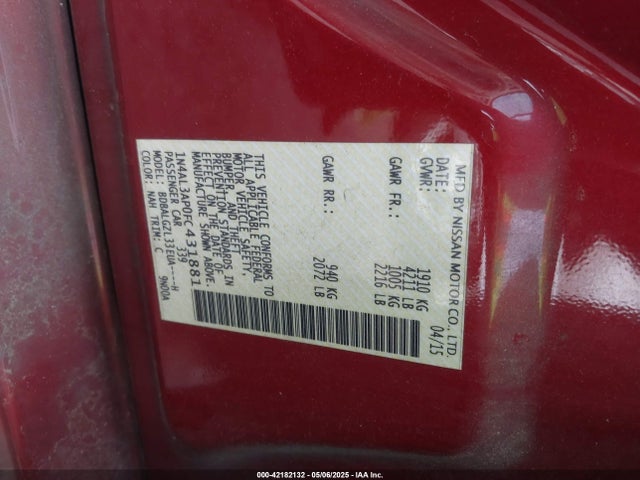 1N4AL3AP0FC431881 Nissan Altima 2.5 S