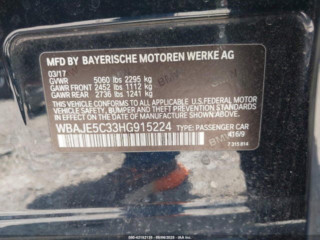 WBAJE5C33HG915224 BMW 2017