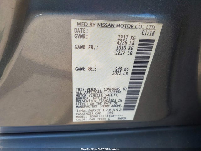 1N4AL3APXJC178352 Nissan Altima 2.5 Sv