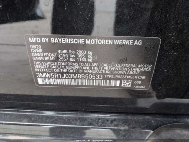 3MW5R1J03M8B50533 BMW 3 Series 330i