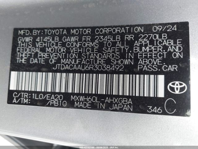 JTDACAAU6R3038492 Toyota PRIUS XLE