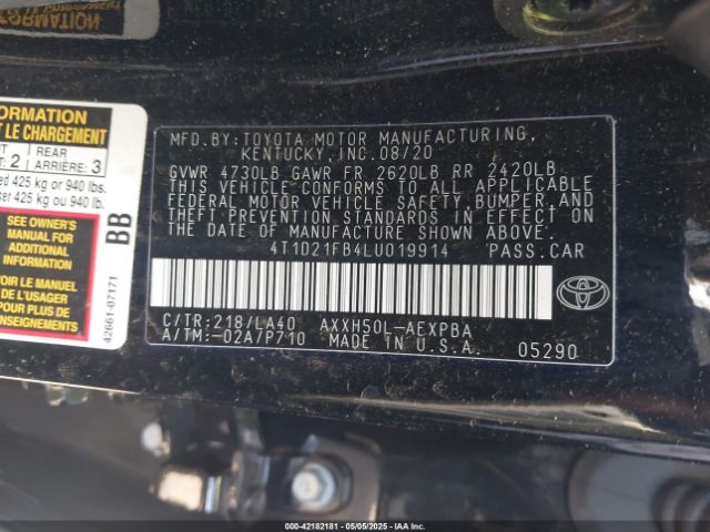2020 TOYOTA AVALON HYBRID 4T1D21FB4LU019914 Photo 8