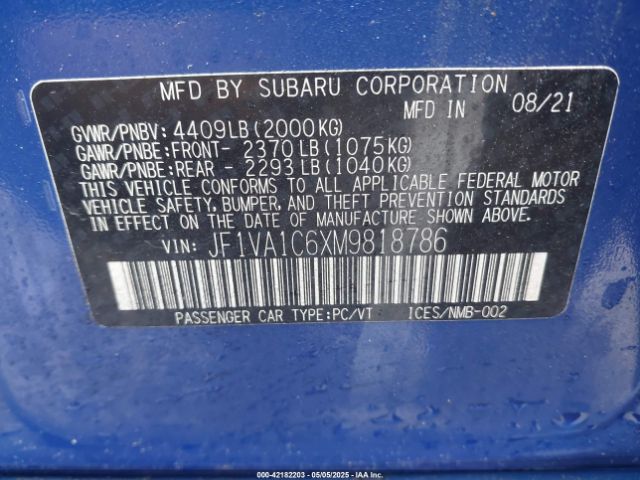 JF1VA1C6XM9818786 Subaru Wrx Premium