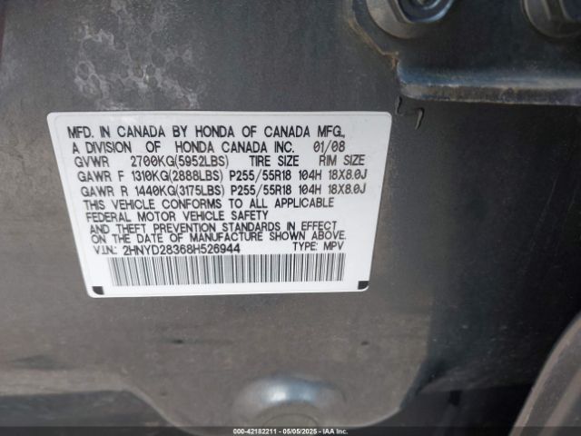 2008 ACURA MDX 2HNYD28368H526944 Photo 8