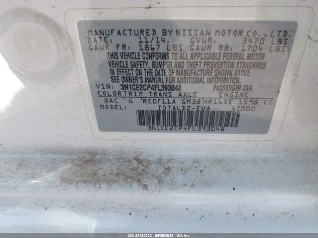 3N1CE2CP4FL393048 Nissan Versa Note S (sr)/s Plus/sl/sr/sv