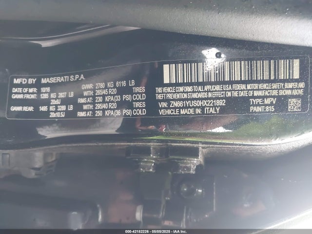 ZN661YUS0HX221892 Maserati m156e