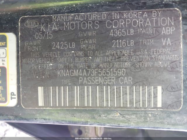 KNAGM4A73F5651590 KIA Optima Lx