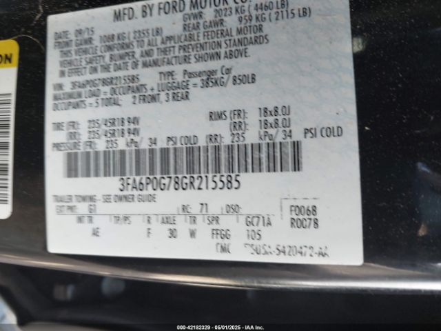 3FA6P0G78GR215585 Ford FUSION S