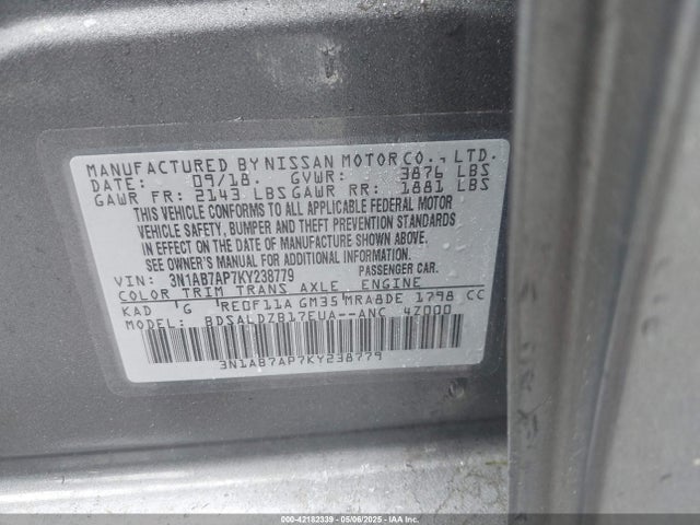 Nissan SENTRA SV 2019 3N1AB7AP7KY238779 Image 9