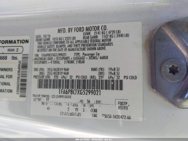 2016 FORD MUSTANG 1FA6P8CFXG5299021 Photo 8