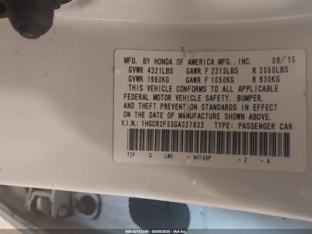 1HGCR2F55GA027833 Honda Accord Sport