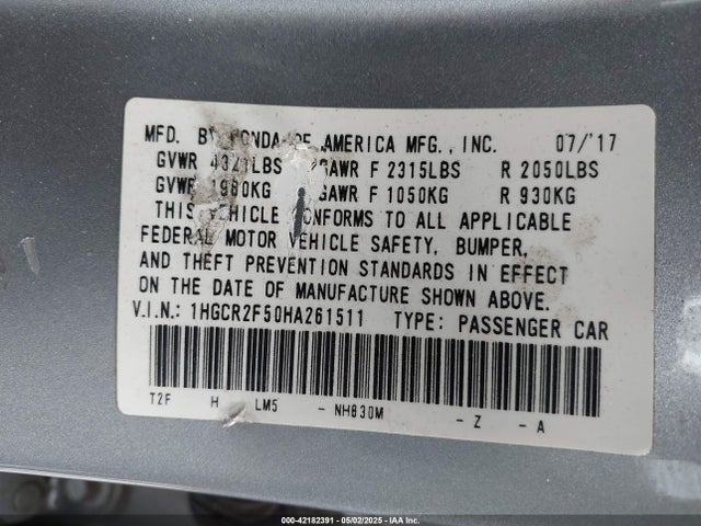 1HGCR2F50HA261511 Honda Accord Sport