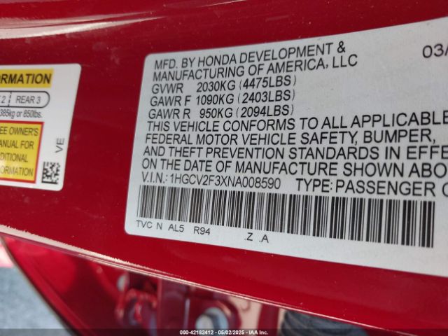 2022 HONDA ACCORD 1HGCV2F3XNA008590 Photo 8
