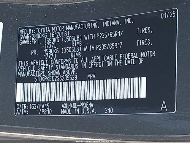 5TDKRKEC2SS239529 Toyota SIENNA LE