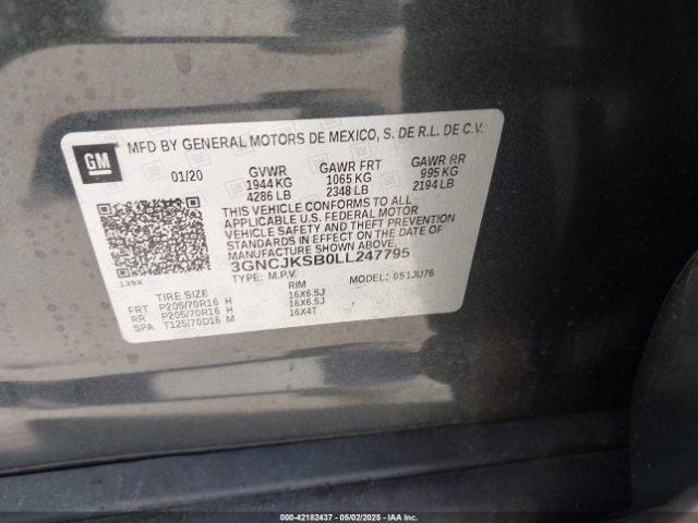 3GNCJKSB0LL247795 Chevrolet Trax Fwd Ls