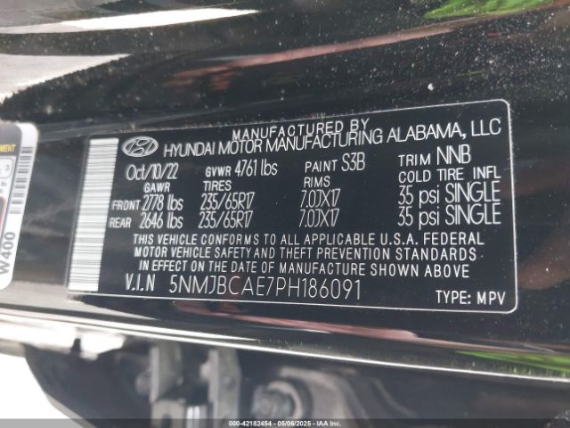5NMJBCAE7PH186091 Hyundai TUCSON SEL