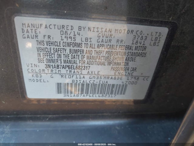 3N1AB7AP6EL682317 Nissan SENTRA S