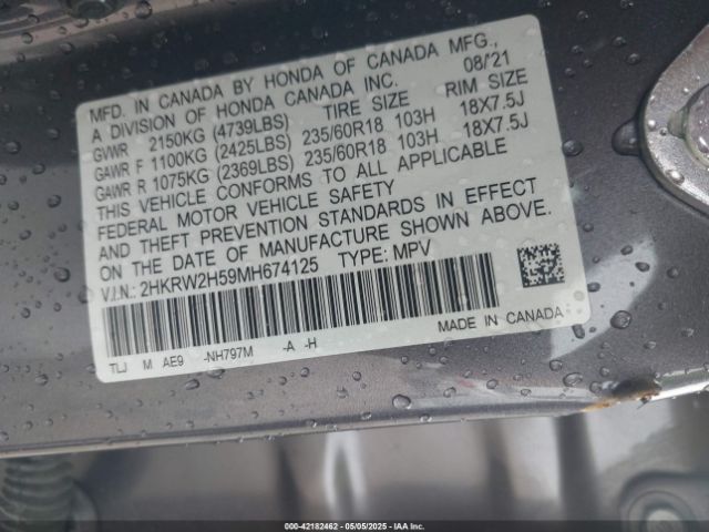 2HKRW2H59MH674125 Honda Cr-v Awd Ex