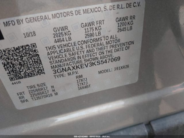 3GNAXKEV3KS547069 Chevrolet EQUINOX LT