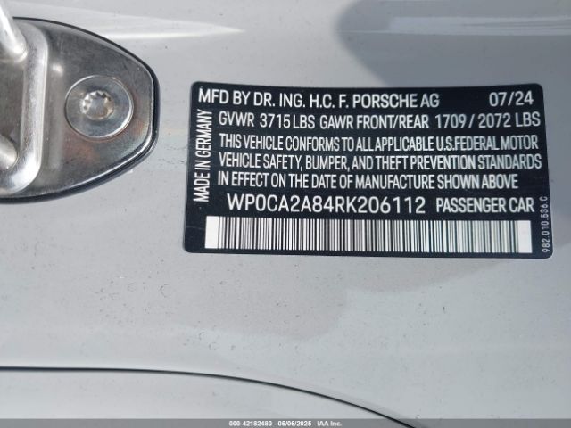 2024 PORSCHE 718 BOXSTER WP0CA2A84RK206112 Photo 8