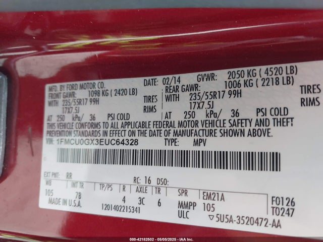1FMCU0GX3EUC64328 Ford ESCAPE SE