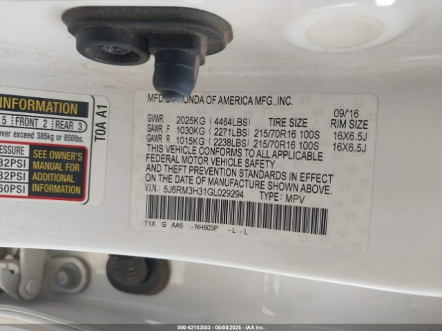 5J6RM3H31GL029294 Honda CR-V LX