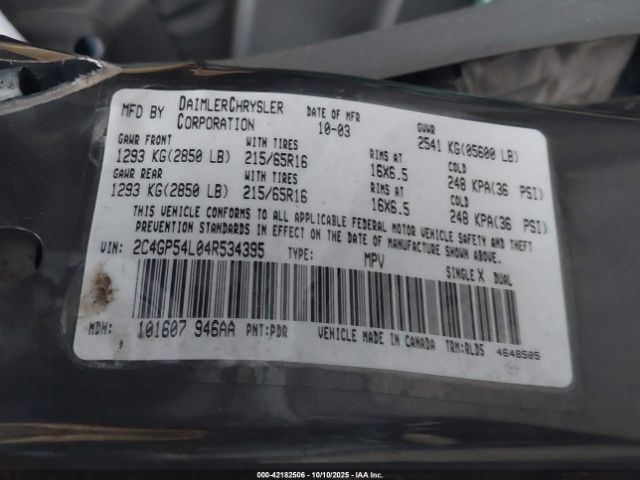 2004 CHRYSLER TOWN & COUNTRY 2C4GP54L04R534395 Photo 8