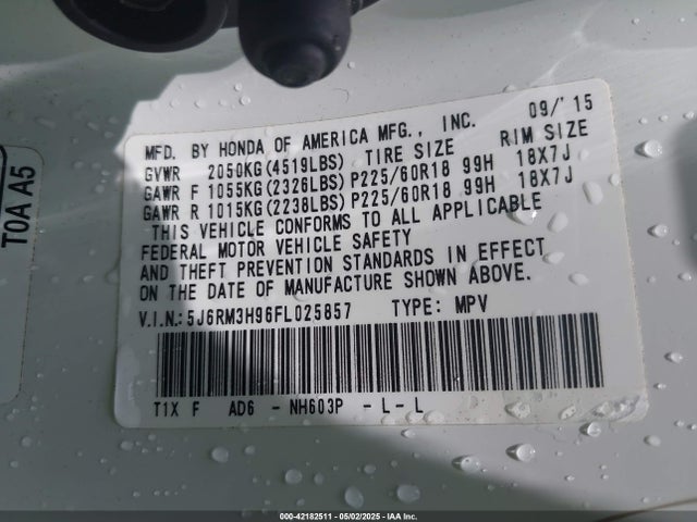5J6RM3H96FL025857 Honda k24w9