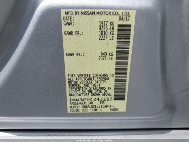 1N4AL3AP7HC243197 Nissan Altima 2.5 Sl