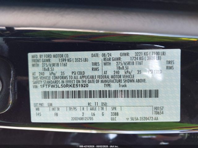 1FTFW3L50RKE51920 Ford F-150 Xlt
