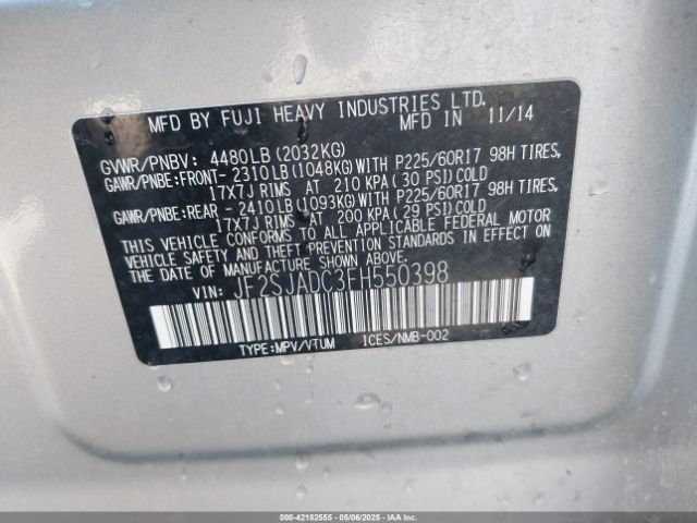 JF2SJADC3FH550398 Subaru Forester 2.5i Premium