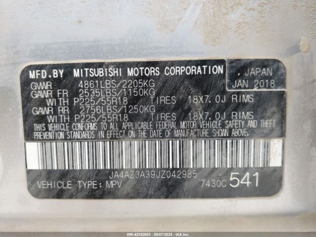 2018 MITSUBISHI OUTLANDER JA4AZ3A39JZ042985 Photo 8
