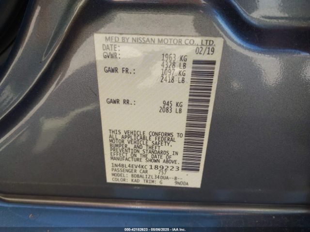 1N4BL4EV4KC189223 Nissan 2019