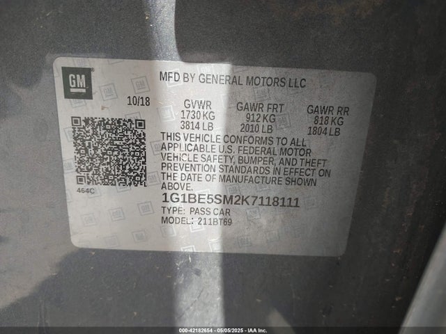 1G1BE5SM2K7118111 Chevrolet le2 -di: direct injection, vvt: variable valve timing, gen, alum
