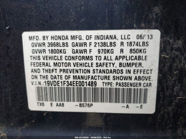 19VDE1F34EE001489 Acura Ilx 2.0l