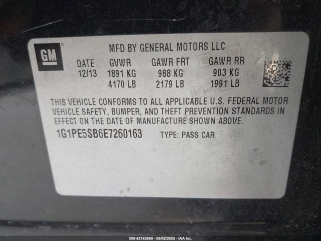 1G1PE5SB6E7260163 Chevrolet Cruze 2lt Auto