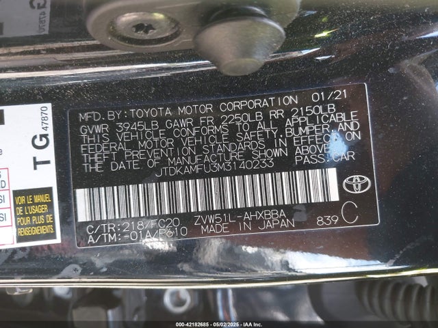 JTDKAMFU3M3140233 Toyota Prius L Eco