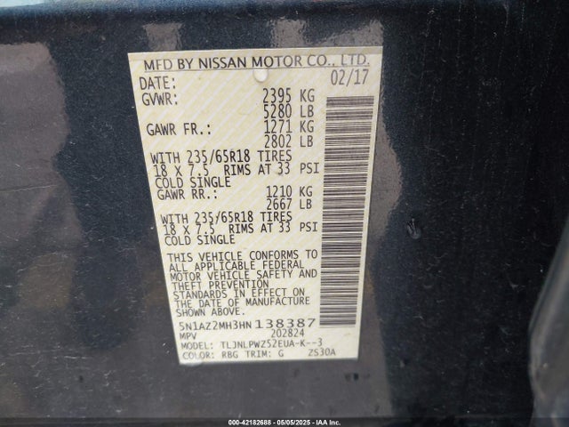 5N1AZ2MH3HN138387 Nissan 2017