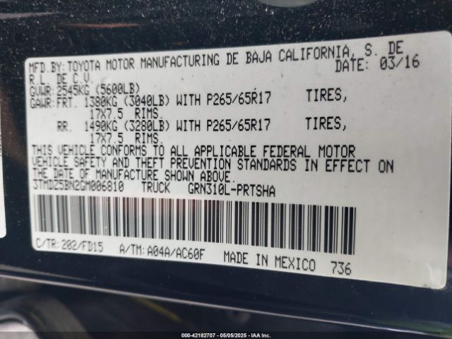 3TMDZ5BN2GM006810 Toyota Tacoma Trd Sport