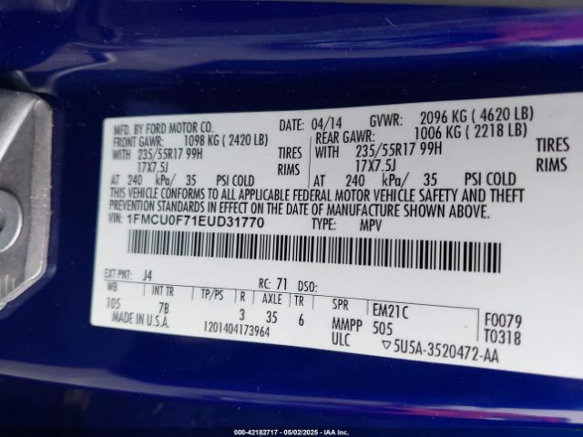 1FMCU0F71EUD31770 Ford ESCAPE S